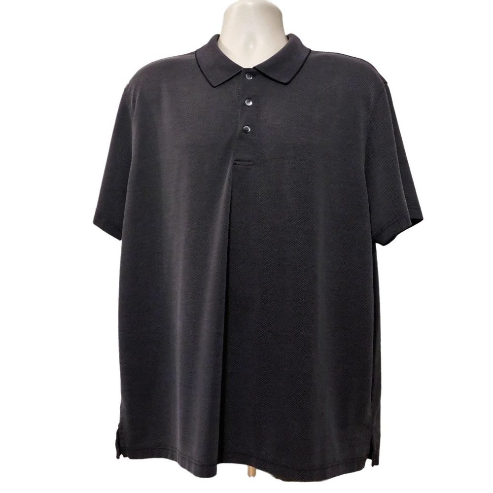 Calvin Klein Polo Shirt Mens X Large Black Gray Pin Check Short Sleeve Polyester